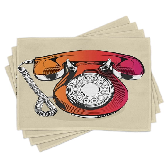 Ambesonne Vintage Place Mats Set of 4, Classic Retro Telephone, Standard Size, Beige Red