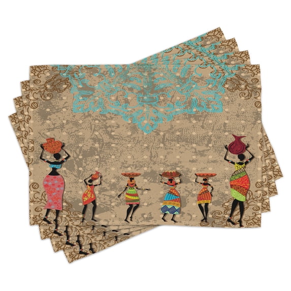 Ambesonne Vintage Place Mats Set of 4, Folkloric Boho African, Standard Size, Seafoam Cocoa