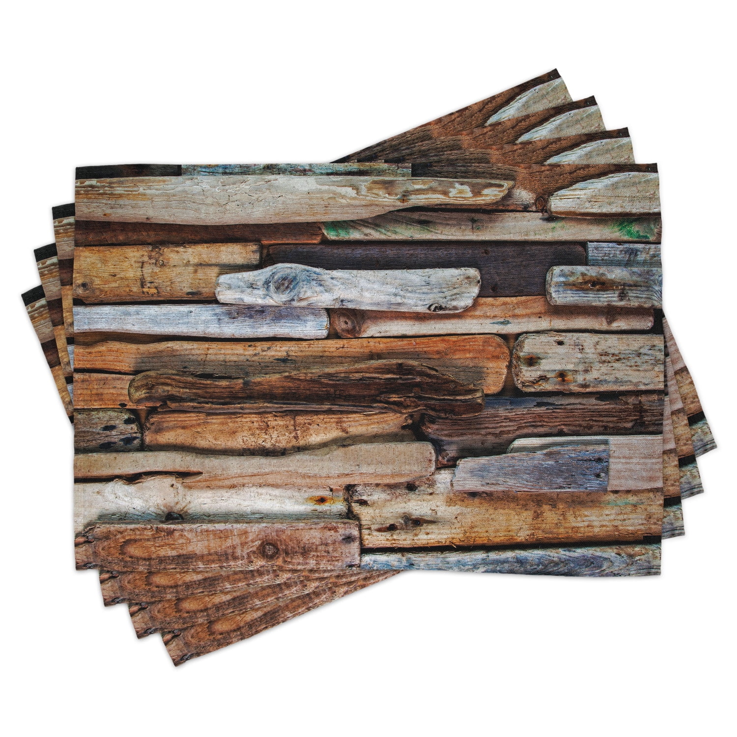 Ambesonne Vintage Place Mats Set of 4, Knotty Planks Vintage, Standard ...
