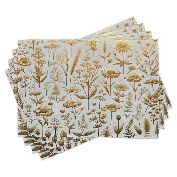 Ambesonne Vintage Place Mats Set of 4, Nostalgic Wildfloral Witchy, Standard Size, Dark Khaki Pale Grey