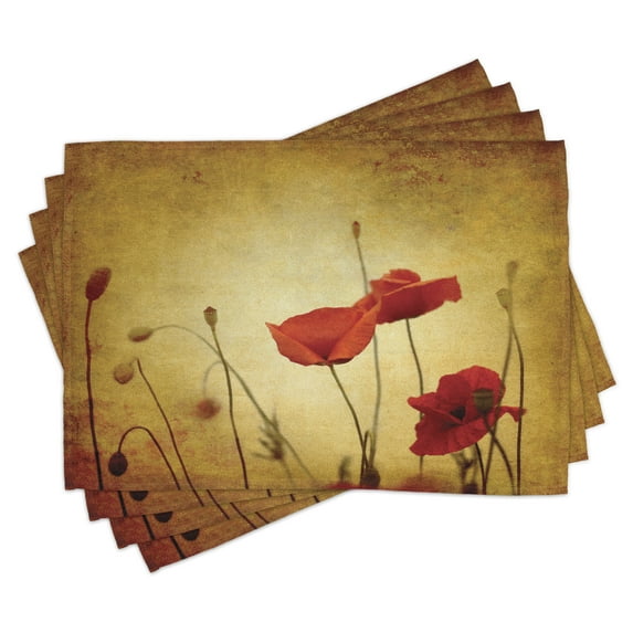 Ambesonne Vintage Place Mats Set of 4, Poppy Flowers Bohemian, Standard Size, Pale Brown Vermilion