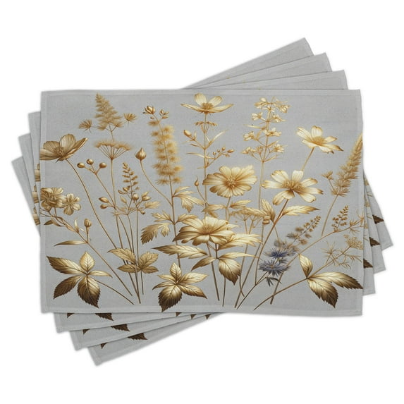 Ambesonne Vintage Place Mats Set of 4, Simple Floral Garden Farm, Standard Size, Camel Pale Purpleblue