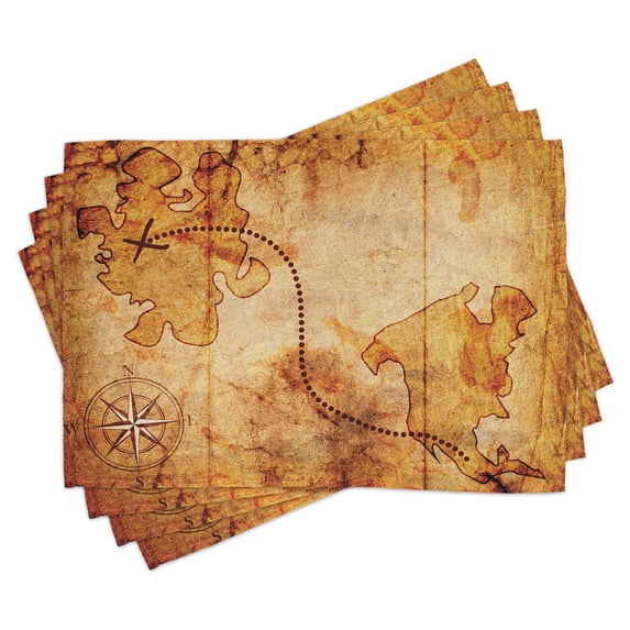 Ambesonne Vintage Place Mats Set of 4, Treasure Map Compass, Standard Size, Tan