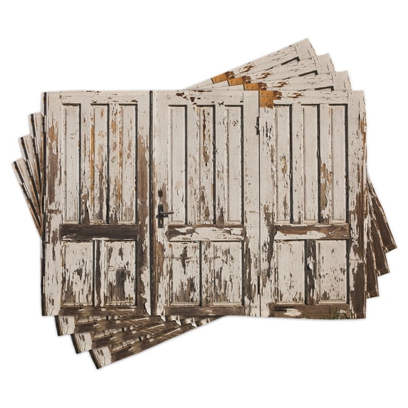 Ambesonne Vintage Place Mats Set of 4, Vertical Rustic Planks, Standard Size, Brown White