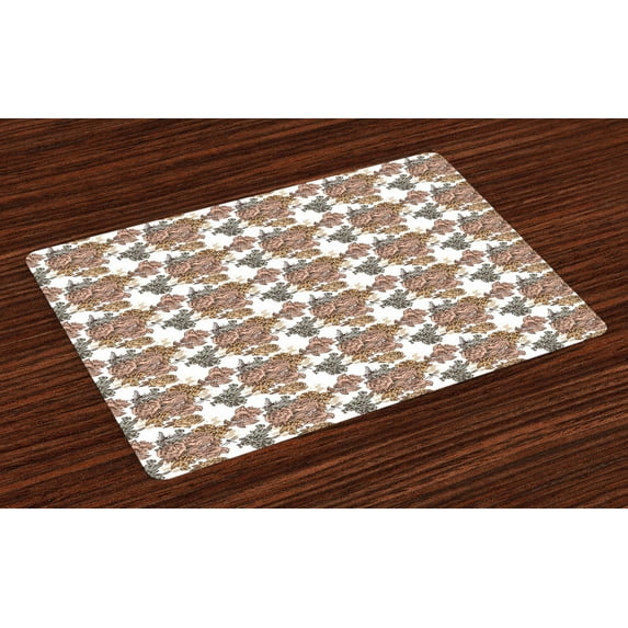 Ambesonne Vintage Place Mats Set of 4, Victorian Romantic Rose, Standard Size, Multicolor