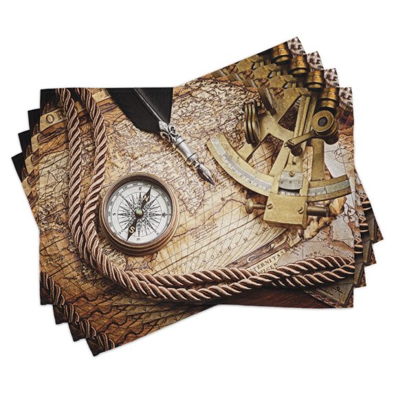 Ambesonne Vintage Place Mats Set of 4, Voyage Theme Lifestyle, Standard Size, Cream