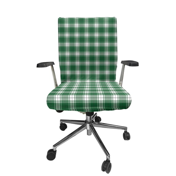 Ambesonne Vintage Plaid Office Chair Cover Stretchable High Back, Retro Green Buffalo, Forest Green White