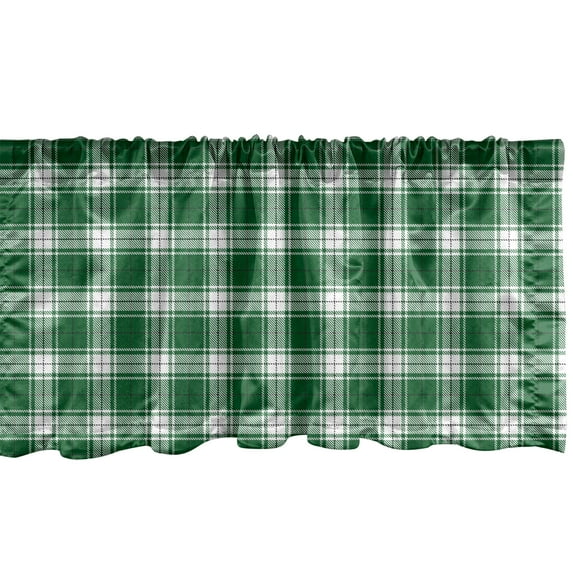 Ambesonne Vintage Plaid Valance Pack of 2, Retro Green Buffalo, 42"X12", Forest Green White