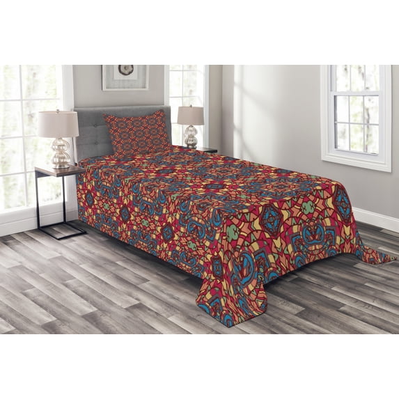Ambesonne Vintage Quilted Bedspread Set 2 Pcs, Colorful Inspired, Twin Size, Multicolor
