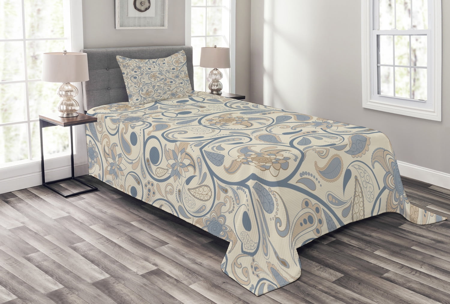 Twin White Quilted Bedspread Set with Pillow Sham