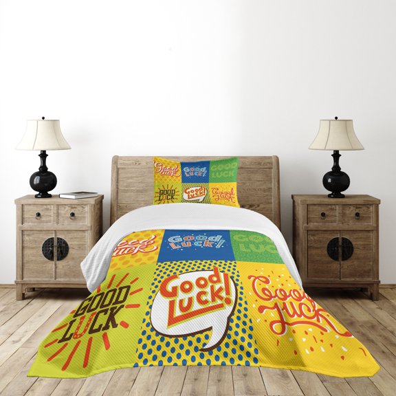 Ambesonne Vintage Quilted Bedspread Set 2 Pcs, Lucky Pop Art, Twin Size, Multicolor