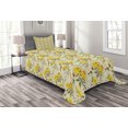 thumbnail image 1 of Ambesonne Vintage Quilted Bedspread Set 2 Pcs, Narcissus Wildflowers, Twin Size, Yellow Cream Pale Green, 1 of 6