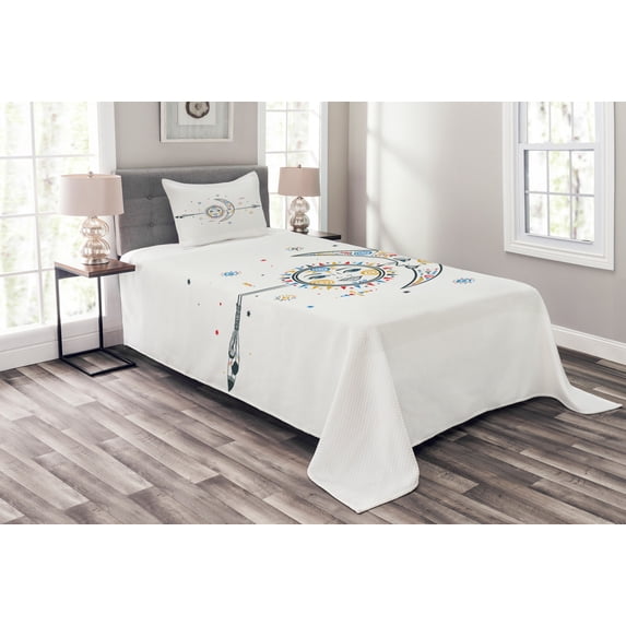 Ambesonne Vintage Quilted Bedspread Set 2 Pcs, Ornaments Art, Twin Size, Multicolor