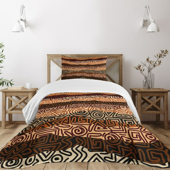 Ambesonne Vintage Quilted Bedspread Set 2 Pcs, Strikes Pattern, Twin Size, Multicolor
