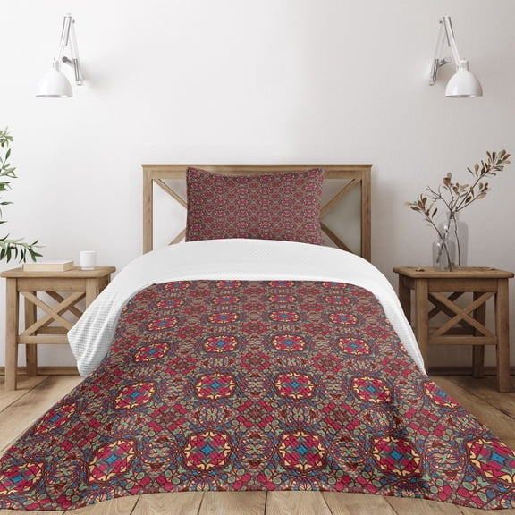 Ambesonne Vintage Quilted Bedspread Set 2 Pcs, Vivid Oriental East, Twin Size, Multicolor