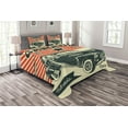 thumbnail image 1 of Ambesonne Vintage Quilted Bedspread Set 3 Pcs, 60's Retro Car Pop Art, Queen Size, Emerald Orange, 1 of 3