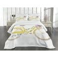 thumbnail image 1 of Ambesonne Vintage Quilted Bedspread Set 3 Pcs, Bicycle with Flowers, Queen Size, Yellow and White, 1 of 5