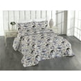 thumbnail image 1 of Ambesonne Vintage Quilted Bedspread Set 3 Pcs, Brush Strokes Retro Flowers, King, Ceil Blue and Pale Brown, 1 of 4