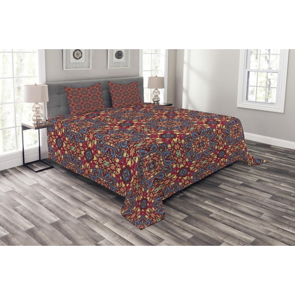 Ambesonne Vintage Quilted Bedspread Set 3 Pcs, Colorful Inspired, King Size, Multicolor