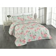 thumbnail image 1 of Ambesonne Vintage Quilted Bedspread Set 3 Pcs, English Garden Retro Art, Queen, Pale Almond Green and Pink, 1 of 4