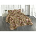 thumbnail image 1 of Ambesonne Vintage Quilted Bedspread Set 3 Pcs, Grunge Floral Ornament Rose, Twin, Caramel Coral and Mustard, 1 of 4