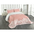 thumbnail image 1 of Ambesonne Vintage Quilted Bedspread Set 3 Pcs, Laces Design Ornamental, Queen Size, White Coral, 1 of 5