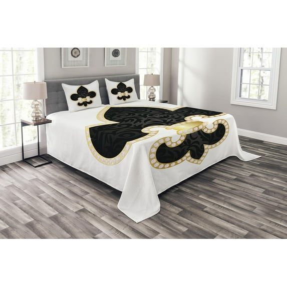 Ambesonne Vintage Quilted Bedspread Set 3 Pcs, Lily of France, King Size, Yellow Black White