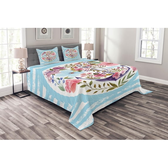 Ambesonne Vintage Quilted Bedspread Set 3 Pcs, Nautical Anchor Marine, Queen Size, Multicolor