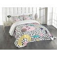 thumbnail image 1 of Ambesonne Vintage Quilted Bedspread Set 3 Pcs, Retro Geometric Shapes, King Size, Navy Yellow Pink, 1 of 5