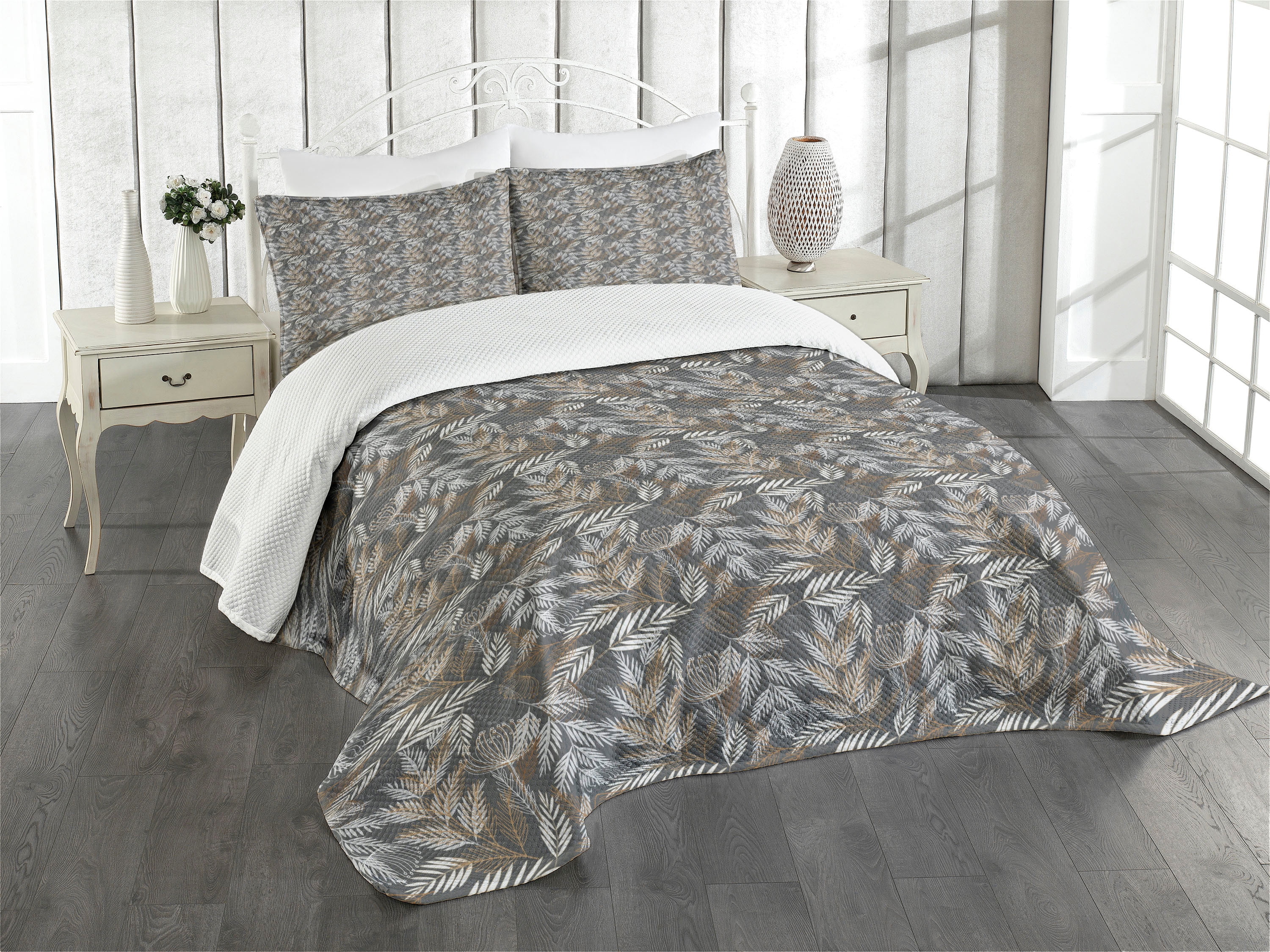 Gray King Size 3-Piece Polyester Bedspread Set