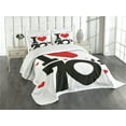 thumbnail image 1 of Ambesonne Vintage Quilted Bedspread Set 3 Pcs, Seventies Hearts, King Size, Black Red, 1 of 5