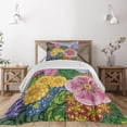 thumbnail image 1 of Ambesonne Vintage Quilted Coverlet 2 Pcs, Nature Flowers Buds, Twin Size, Lilac Green, 1 of 4