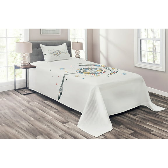 Ambesonne Vintage Quilted Coverlet 2 Pcs, Ornaments Art, Twin Size, Multicolor