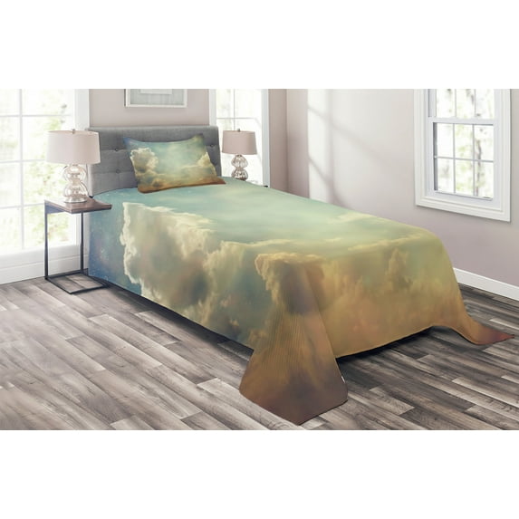 Ambesonne Vintage Quilted Coverlet 2 Pcs, Sky Dream Star, Twin Size, Blue White