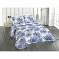 thumbnail image 1 of Ambesonne Vintage Quilted Coverlet 3 Pcs, Hand-Drawn Monochrome Flora, King Size, Dark Ceil Blue and Grey, 1 of 4