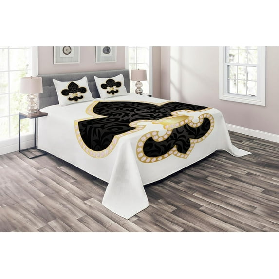 Ambesonne Vintage Quilted Coverlet 3 Pcs, Lily of France, King Size, Yellow Black White