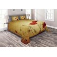 thumbnail image 1 of Ambesonne Vintage Quilted Coverlet 3 Pcs, Poppy Flowers Bohemian, Queen Size, Pale Brown Vermilion, 1 of 2
