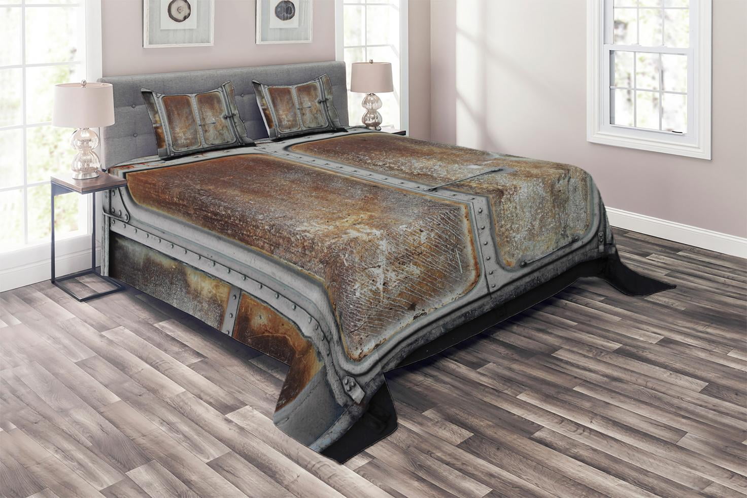 King Size Industrial Train Design Quilted Coverlet Set