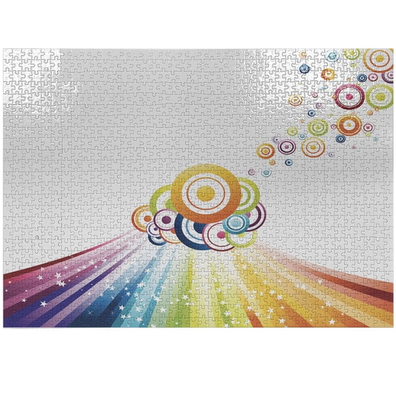 Ambesonne Vintage Rainbow Jigsaw Puzzle Durable Cardboard, Stripes Circles, 1000 pcs, Multicolor