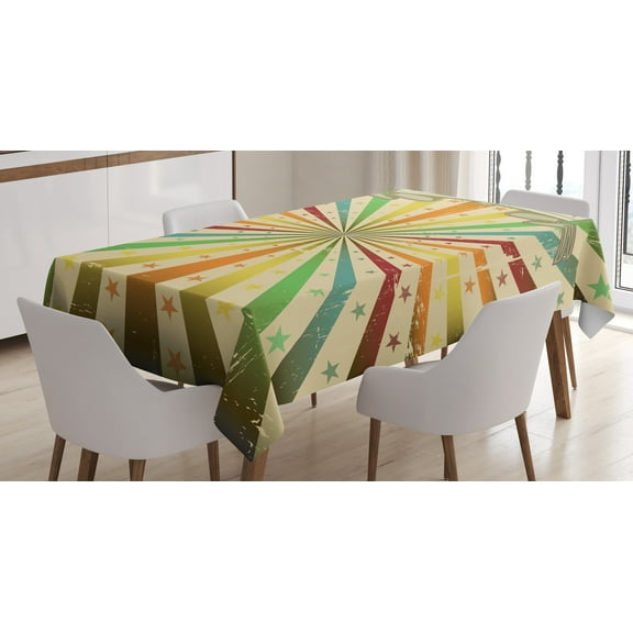 Ambesonne Vintage Rainbow Tablecloth Rectangular Table Cover, Carnival Theme, 60"x84", Multicolor