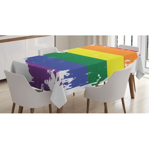Ambesonne Vintage Rainbow Tablecloth Rectangular Table Cover, LGBT Flag Line, 52"x70", Multicolor