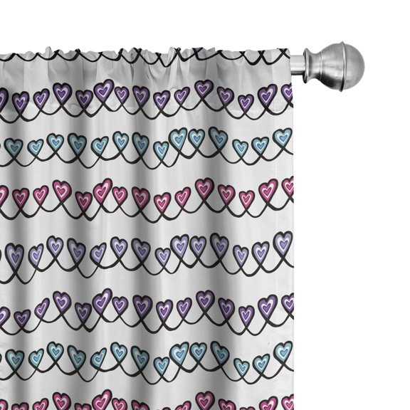 Ambesonne Vintage Retro Curtains, Hippie Style Hearts, Pair of 28"x63", Pink Lavender and Turquoise