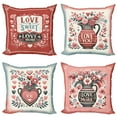 thumbnail image 1 of Ambesonne Vintage Romance Throw Pillow Cover 4 Pack, Phrases About Love, 16", Blue Grey Dark Coral Rose, 1 of 8