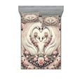 thumbnail image 1 of Ambesonne Vintage Romantic Fitted Sheet & Pillow Sham Set, Doves and Roses, Queen, Pale Pink Pale Cadet Blue, 1 of 2