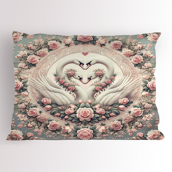 Ambesonne Vintage Romantic Pillow Sham, Doves and Roses, 26" X 20", Pale Pink Pale Cadet Blue