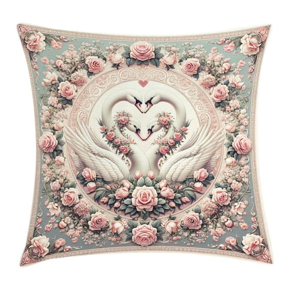 Ambesonne Vintage Romantic Throw Pillow Cushion Cover, Doves and Roses, 24" X 24", Pale Pink Pale Cadet Blue