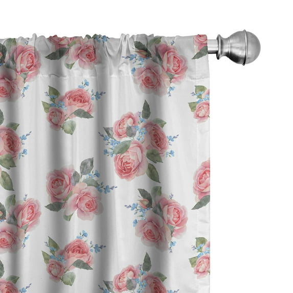 Ambesonne Vintage Rose Window Curtains, Classy Flowers Bouquet, Each 28" W x 84" L, Pale Pink White