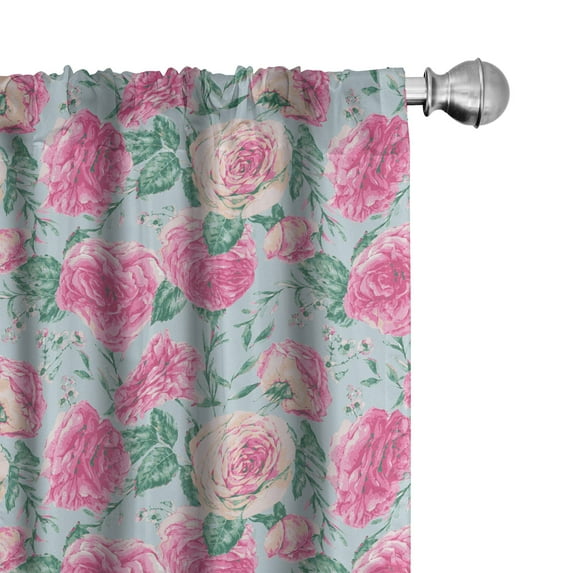 Ambesonne Vintage Rose Window Curtains, Grunge Flower Look, Each 28" W x 95" L, Pale Blue Pink