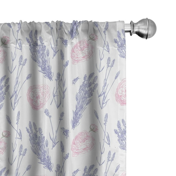 Ambesonne Vintage Rose Window Curtains, Lavender Floral Sketch, Each 28" W x 63" L, Pale Pink Pale Ceil Blue