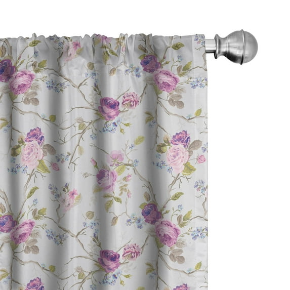 Ambesonne Vintage Rose Window Curtains, Soft Pastel Floral, Each 28" W x 63" L, White Pale Pink Fuchsia